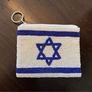 Blue and White Beaded Star David key case